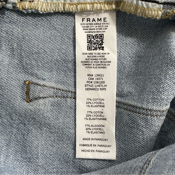 NWT Frame‎ Le High Straight Demarco Rips Denim Blue Jeans Size 33 - Picture 10 of 11